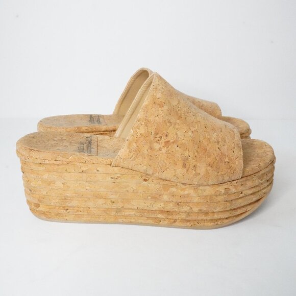 Jeffrey Campbell, Cork Platform Slides Sandals, Tan, Beige - Picture 4 of 6